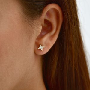 14 Ayar Taşlı Yıldız 1.07 Gr. Kadın Küpe